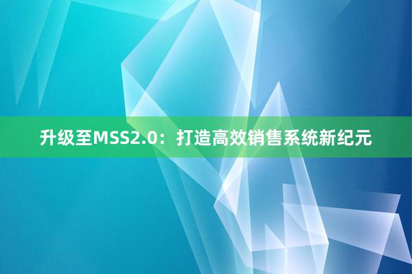 升级至MSS2.0：打造高效销售系统新纪元